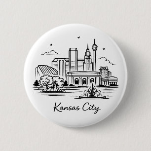Chapa Redonda De 5 Cm Ilustración de línea negra de Kansas city