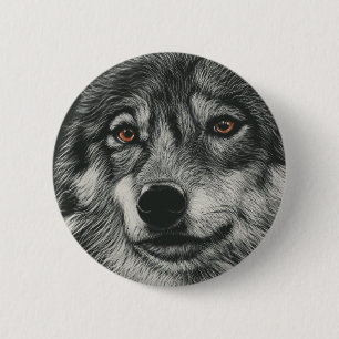 Chapa Redonda De 5 Cm Ilustracion de lobo blanco y negro