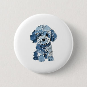 Chapa Redonda De 5 Cm Ilustracion de perro de felpa de Denim