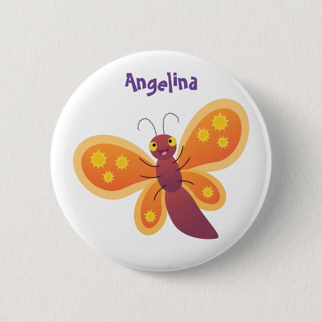 Chapa Redonda De 5 Cm Ilustracion de personalizado de mariposa naranja f (Anverso)