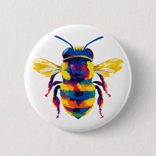 Chapa Redonda De 5 Cm Ilustración de retrato de abeja Pintura acuarela
