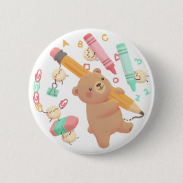 Chapa Redonda De 5 Cm Ilustración de Teddy para el regreso a clases