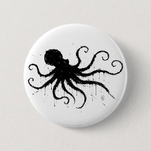 Chapa Redonda De 5 Cm Ilustración de tinta oscura de las Orcadas: Pulpo