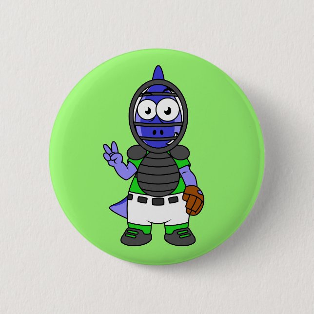 Chapa Redonda De 5 Cm Ilustracion De Un Catcher De Béisbol Parasauroloph (Anverso)