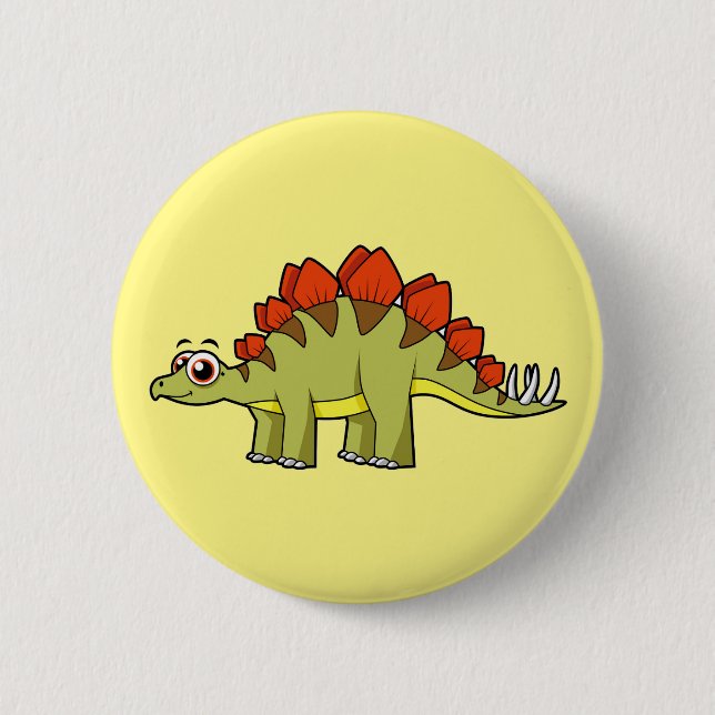 Chapa Redonda De 5 Cm Ilustracion De Un Dinosaurio Estegosaurio. (Anverso)