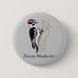 Chapa Redonda De 5 Cm Ilustracion Downy Woodpecker