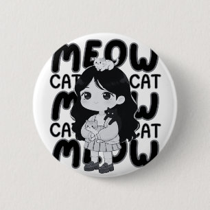Chapa Redonda De 5 Cm Ilustración estética de chibi de chica amante de g
