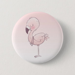 Chapa Redonda De 5 Cm Ilustracion Flamingo Rosa