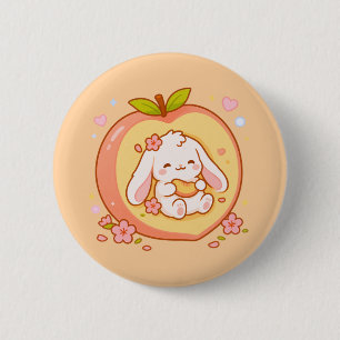 Chapa Redonda De 5 Cm Ilustración Kawaii de Conejito Melocotón Adorable