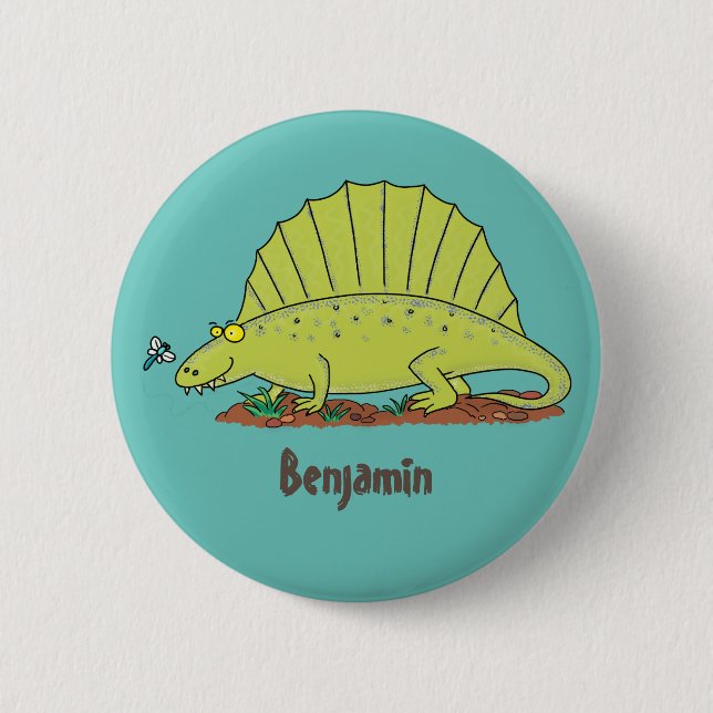 Chapa Redonda De 5 Cm Ilustracion personalizado de dimetrodon verde lind (Anverso)