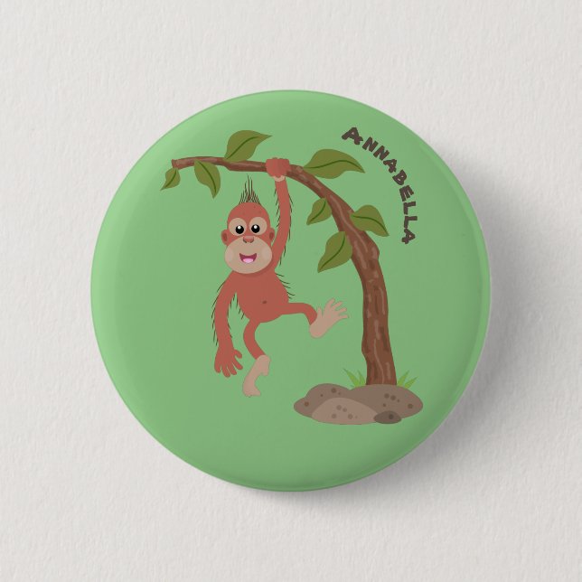 Chapa Redonda De 5 Cm Ilustracion personalizado de orangután bebé feliz (Anverso)