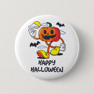 Chapa Redonda De 5 Cm Ilustracion Retro Halloween Comic Pumpkin