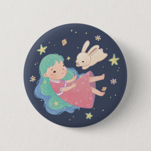 Chapa Redonda De 5 Cm Ilustracion Starry Night Bunny & Chica