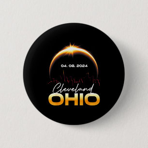 Chapa Redonda De 5 Cm Ilustración Total del Eclipse Solar Cleveland Ohio