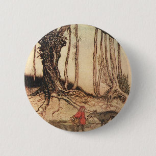 Chapa Redonda De 5 Cm Ilustración vintage de Caperucita Roja y el Lobo d