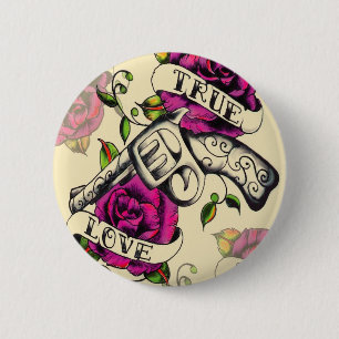 Chapa Redonda De 5 Cm Ilustraciones verdaderas de la pistola y de los