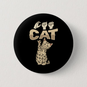Chapa Redonda De 5 Cm ILY Cat ASL Hand Gesture Deaf Hearing Loss Awarene