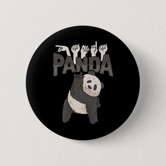 Chapa Redonda De 5 Cm ILY Panda ASL Hand Gesture Deaf Hearing Loss Consc (Anverso)