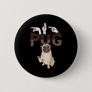 Chapa Redonda De 5 Cm ILY Pug ASL Hand Gesture Deaf Hearing Loss Awarene