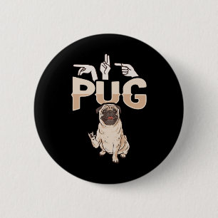 Chapa Redonda De 5 Cm ILY Pug ASL Hand Gesture Deaf Hearing Loss Awarene