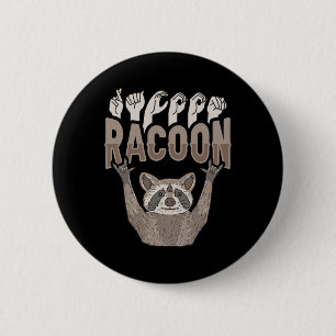 Chapa Redonda De 5 Cm ILY Racoon ASL Hand Gesture Deaf Hearing Loss Awar