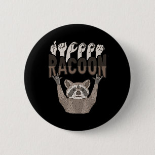 Chapa Redonda De 5 Cm ILY Racoon ASL Hand Gesture Deaf Hearing Loss Awar