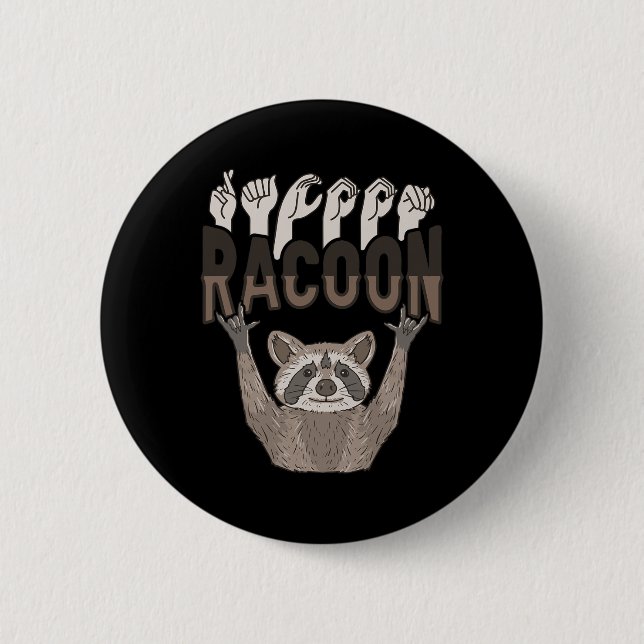 Chapa Redonda De 5 Cm ILY Racoon ASL Hand Gesture Deaf Hearing Loss Awar (Anverso)