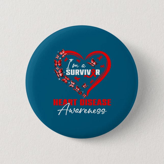 Chapa Redonda De 5 Cm I'm A Survivor Heart Disease Awareness Red Butterf (Anverso)