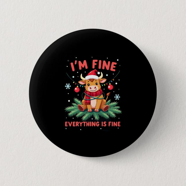Chapa Redonda De 5 Cm I'm Fine Everything is Fine Christmas Highland Cow (Anverso)