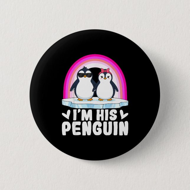 Chapa Redonda De 5 Cm I'm Her Penguin Matching Couple Valentine Love Hea (Anverso)