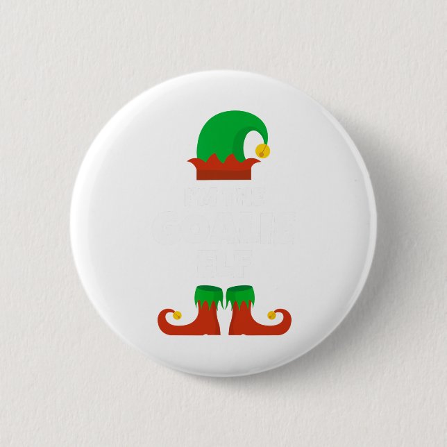 Chapa Redonda De 5 Cm I'm The Goalie Elf Family Pajama Christmas Hockey  (Anverso)