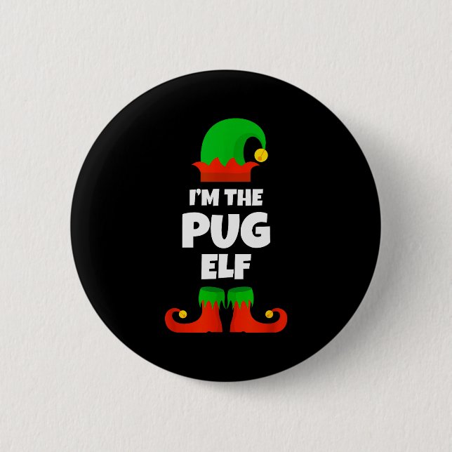 Chapa Redonda De 5 Cm I'm The Pug Elf Family Pajama Christmas Funny Dog  (Anverso)