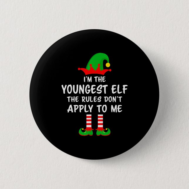 Chapa Redonda De 5 Cm I'm The Youngest Elf Matching Family Christmas  (Anverso)