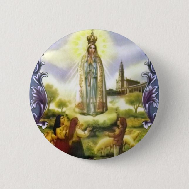 Chapa Redonda De 5 Cm Imagen de la aparición Nuestra Señora de Fátima (Anverso)