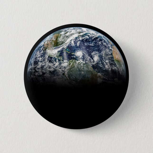 Chapa Redonda De 5 Cm Imagen Mosaica Del Planeta Tierra Con 3 Huracanes (Anverso)