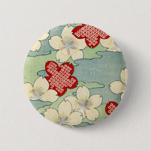 Chapa Redonda De 5 Cm Impresión de Woodblock de los flores del Dogwood