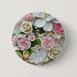 Chapa Redonda De 5 Cm Impresión floral rosa y blanca