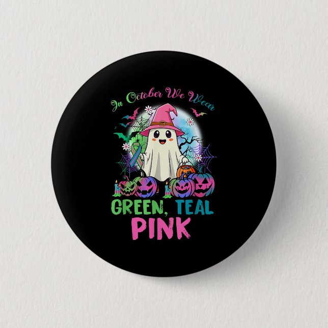 Chapa Redonda De 5 Cm In October We Wear Teal Nk Halloween Metastatic Br (Anverso)