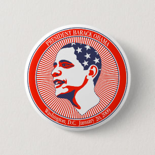 Chapa Redonda De 5 Cm Inauguración de Obama en blanco y azul rojos