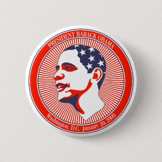 Chapa Redonda De 5 Cm Inauguración de Obama en blanco y azul rojos