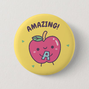 Chapa Redonda De 5 Cm Increíble Manzana Roja Adorable Con Letra A