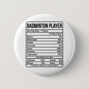 Chapa Redonda De 5 Cm Información del jugador de bádminton y datos nutri