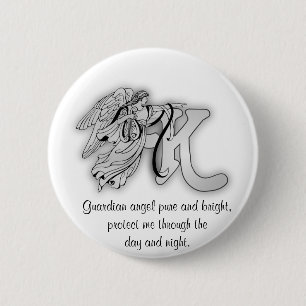 Chapa Redonda De 5 Cm Inicial del alfabeto del monograma del ángel de la