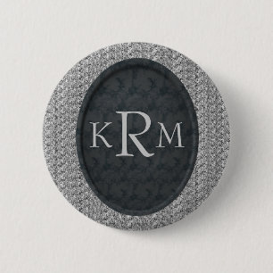 Chapa Redonda De 5 Cm Iniciales de monograma florales negras personaliza