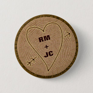 Chapa Redonda De 5 Cm Iniciales talladas en el corazón Anillos de árbol