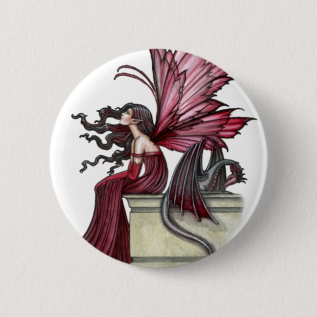 Chapa Redonda De 5 Cm Inquietante Ruby Gótico Red Fairy and Dragon (Anverso)