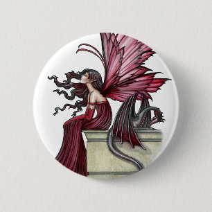 Chapa Redonda De 5 Cm Inquietante Ruby Gótico Red Fairy and Dragon