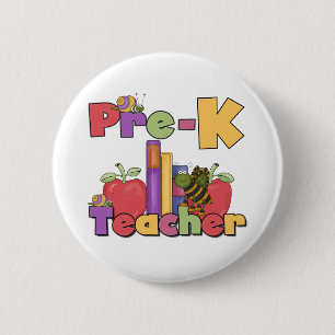 Chapa Redonda De 5 Cm Insectos y profesor de Pre-K de las manzanas
