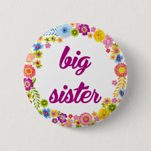 Chapa Redonda De 5 Cm Insignia de Baby Shower - hermana grande