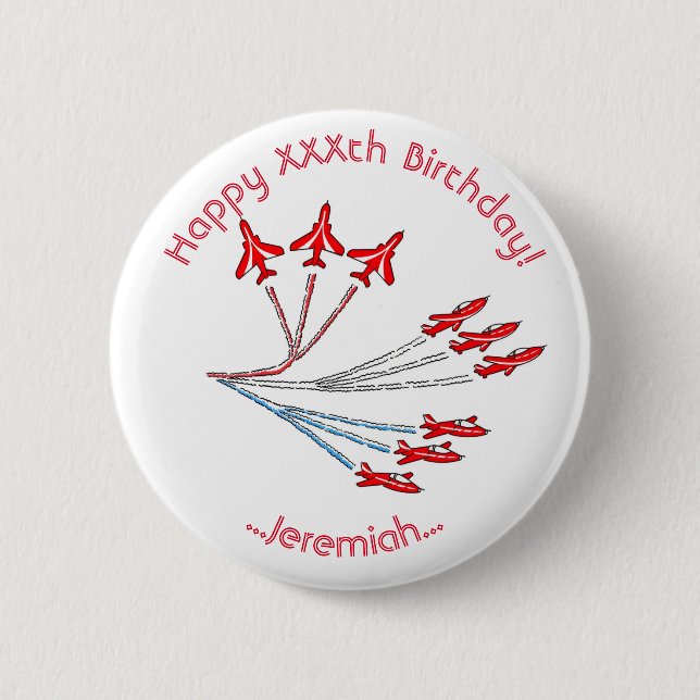 Chapa Redonda De 5 Cm Insígnia de cumpleaños personalizable de aviones d (Anverso)